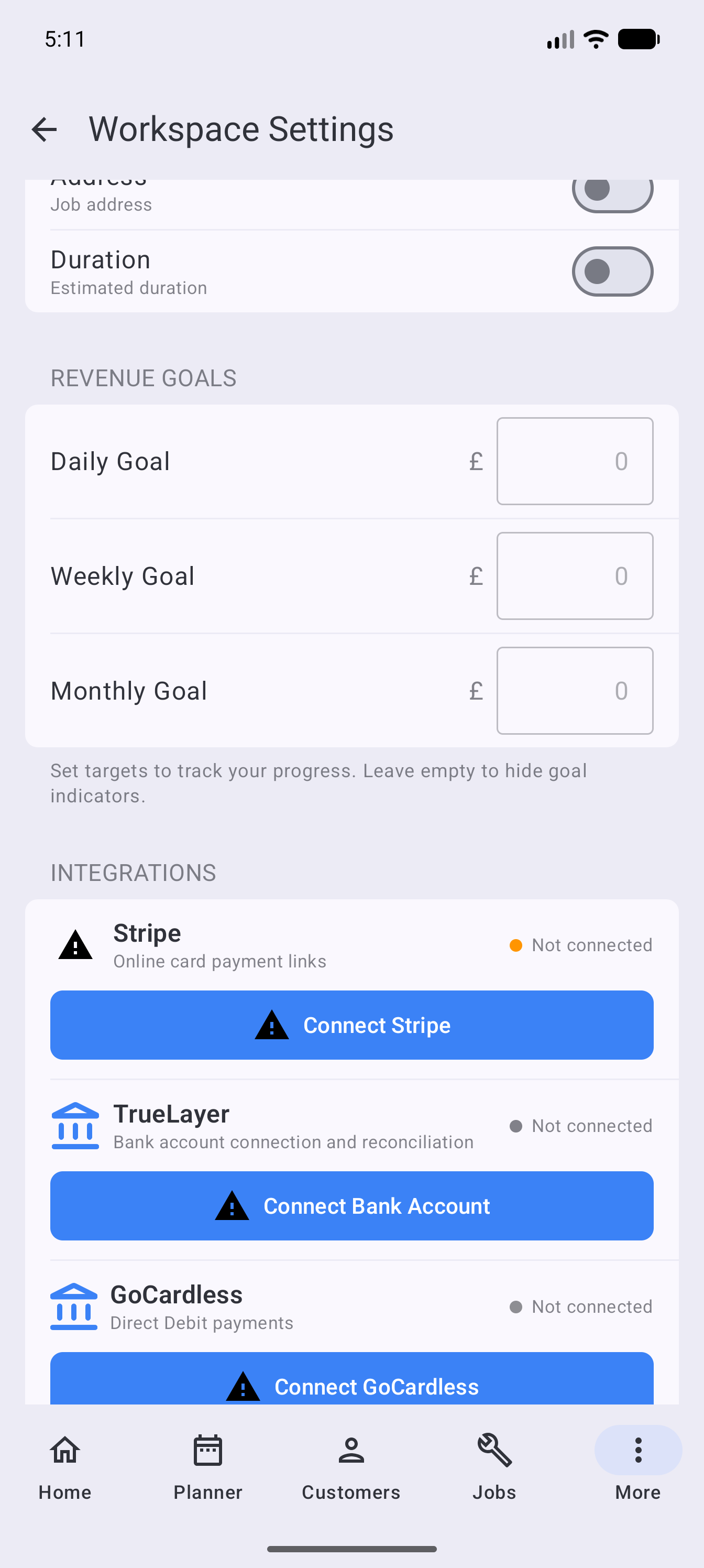 Example data: the current GoCardless connection option for the fictional Surehand Co workspace on Android