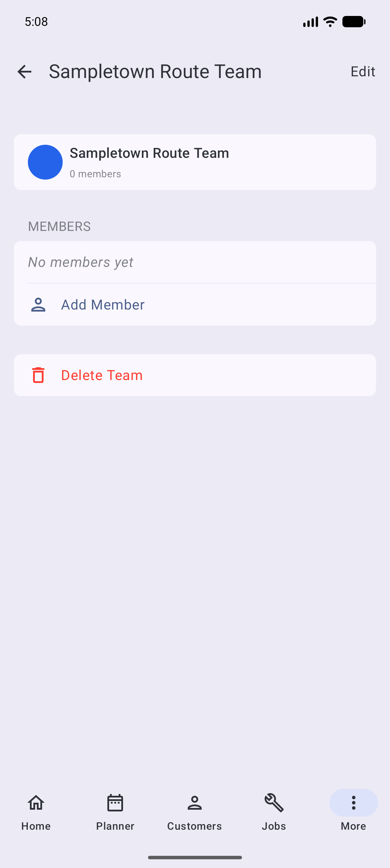 Example data: a fictional route team ready for members in the current Surehand Android app