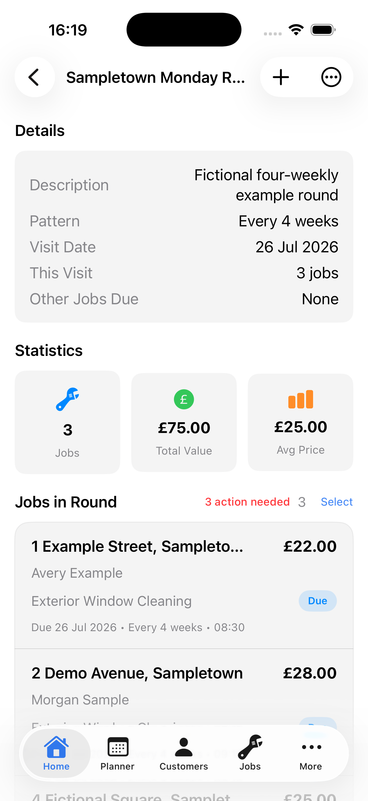 Example data: a fictional four-weekly round in the current Surehand iPhone app